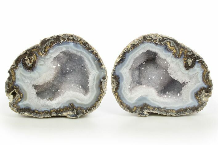 Las Choyas Coconut Geode Pair with Quartz Crystals - Mexico #314749